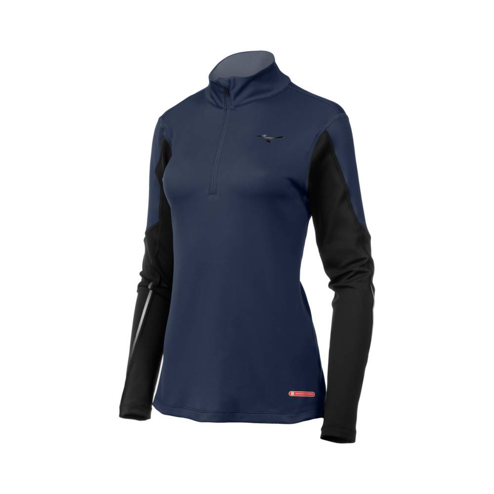 Base Layer Mizuno Breath Thermo® Half Zip - Mulher - Azul Anil/Pretas - MHNPU9574